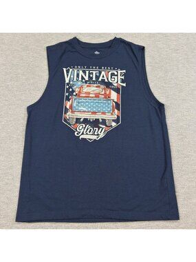 Way To Celebrate Vintage Glory Tank Top Mens M Sleeveless Navy Patriotic Truck